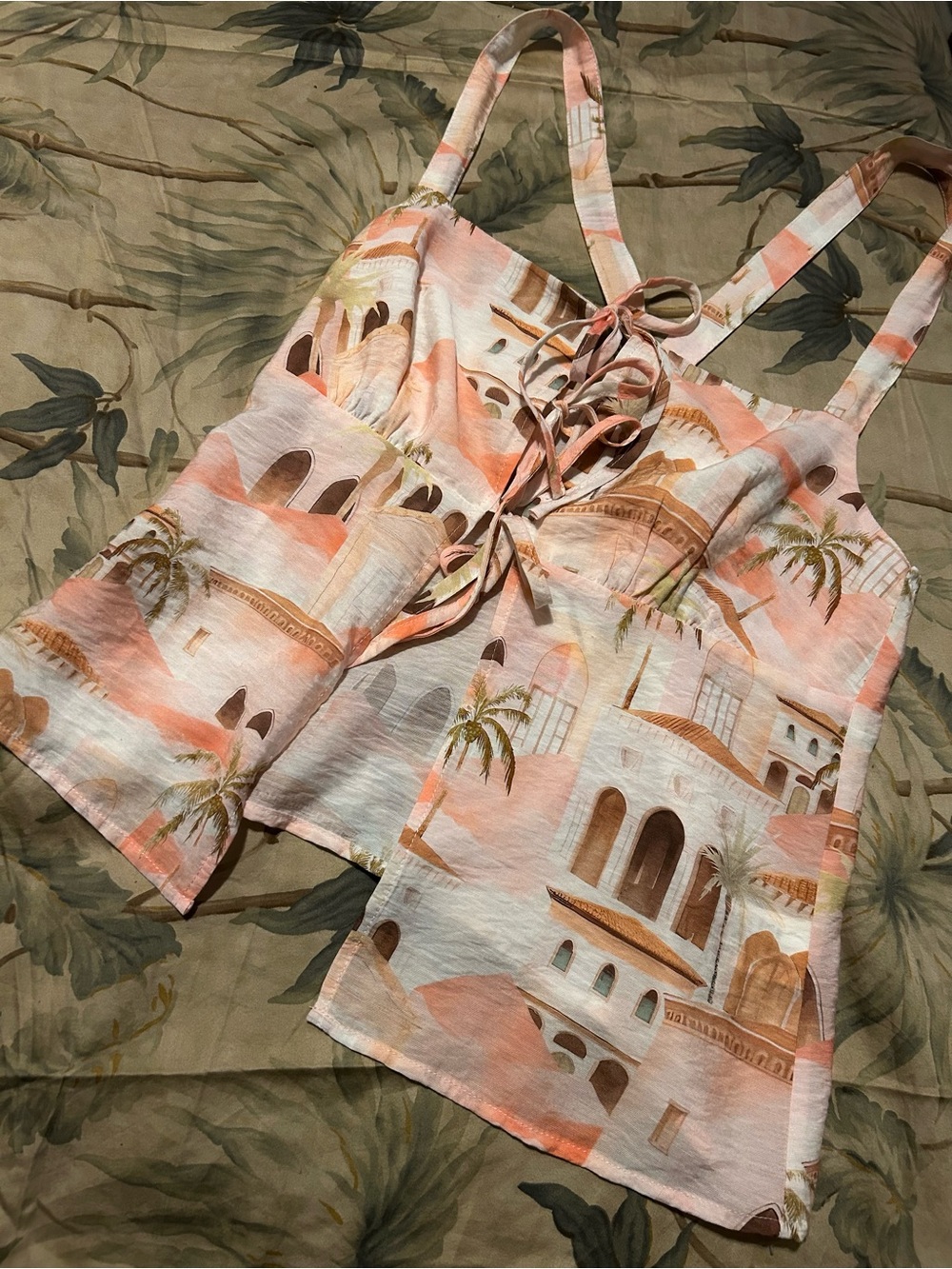 Petal & Pup Peach and Cream Lace-Up Printed Tank Top